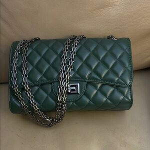 Green Quilted Crossbody Bag with Chain Strap